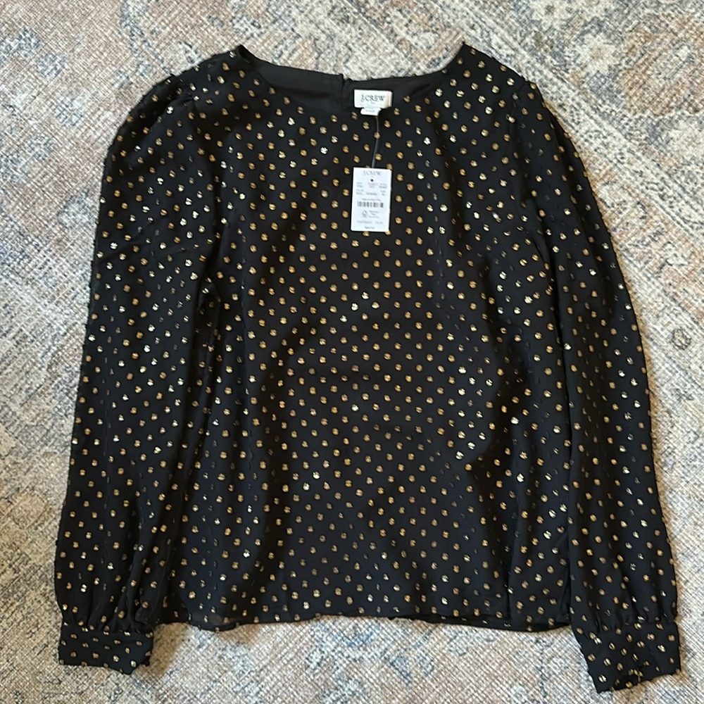 J. Crew black, size medium Blouse with gold dot detail. NWT